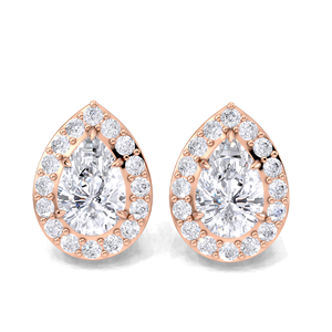 Pendientes de tuerca con halo de diamantes talla pera de 1.25 quilates en oro amarillo, blanco y rosa de 14 quilates, joyería fina clásica con pavé halo. - Product Image 1