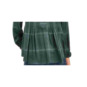 Top in Popeline a Quadri da Donna Style & Co con Colletto Asimmetrico, Vestibilità Ampia per Autunno e Primavera, Taglia Unica e XL Disponibili, Verde - Product Image 3