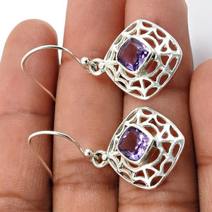 Piedra preciosa de amatista púrpura Natural, Pendientes colgantes con forma de cojín de Plata de Ley 925, joyería de piedra natal de febrero, fabricante a granel - Product Image 3