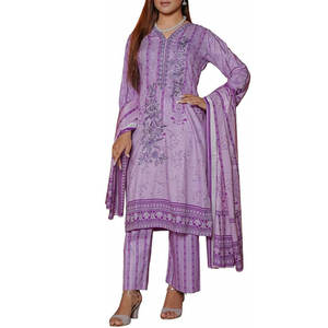 Nueva colección de moda, traje de lino granate de 3 piezas sin costuras, Salwar Kameez de seda estampada para mujer - Product Image 5