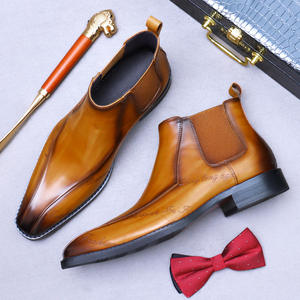 Botas Chelsea de caña alta para hombre, de cuero genuino de vaca, estilo británico, botas Martin, zapatos casuales de negocios a la moda para hombre - Product Image 4