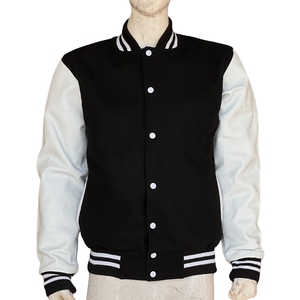 Black White Men's Fashionable Windproof Wool Blend Varsity Jacket <b>Covered</b> <b>Button</b> Closure Streetwear Outerwear 4XL - Product Image 1