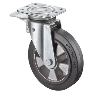 Heavy-Duty Swivel Caster 250mm <b>Wheel</b> 550kg Load Capacity Total <b>Lock</b> Rubber 138x110mm Plate BS Casters - Product Image 1