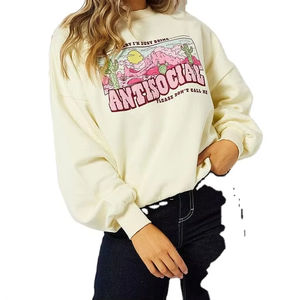 Women's Custom Oversized Embroidered French Terry Baggy Hoodie Heavyweight Cotton Fleece <b>Jumper</b> with CrewNeck for Winter - Product Image 6