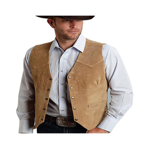 Veste en cuir sans manches personnalisable OEM pour hommes Veste à col en V de haute qualité avec rembourrage en duvet et logo personnalisé - Product Image 5