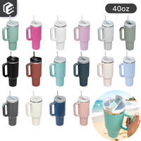 Gobelet isotherme en acier inoxydable de 40 oz avec poignée et couvercle à paille, double paroi, compatible porte-gobelet de voiture, idéal pour les trajets quotidiens