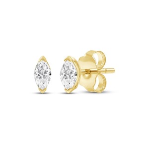 Pendientes solitarios con diamante talla marquesa de 0.20 ct, diamante cultivado en laboratorio en oro macizo de 14K, para uso diario, regalo, certificado IGI - Product Image 2
