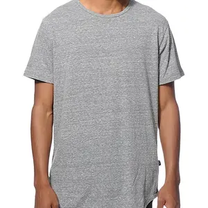 Camiseta alargada en blanco para hombre, camisa de manga corta con dobladillo curvo, camiseta de línea larga para hombre, novedad de verano