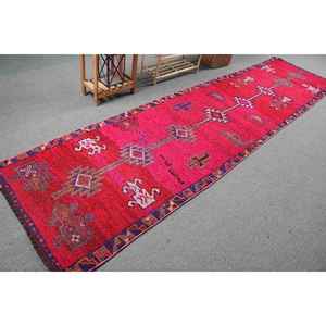 Vintage Rug, <b>Runner</b> 3.1x12.5 ft Rug, Herki <b>Red</b> Ikat Rug - Product Image 2