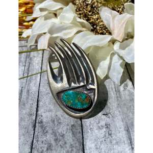 Royston Turquoise Sterling <b>Silver</b> Bear Claw <b>Ring</b> Navajo Made Size 10.25 Bezel Setting <b>Boho</b> Marquise Fine Jewelry Everyday Wear - Product Image 1