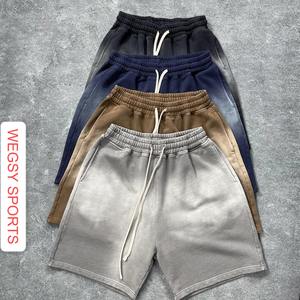 Shorts en coton épais délavé à l'acide pour homme, style été 2025, effet délavé au soleil, avec cordon de serrage et motif uni - Product Image 1