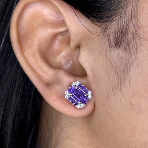 Pendientes de tuerca de Plata de Ley 925 de alta calidad, Diamante americano de amatista Real para bodas, compromisos directos de fábrica - Product Image 2