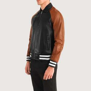 Walton High Quality Vintage Varsity <b>Jacket</b> Black Brown <b>Sheepskin</b> Wool Leather Size XS Casual Water-Proof Embroidered Autumn - Product Image 2