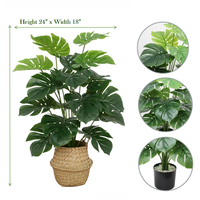 Grosir besar buatan Monstera Deliciosa Split Leaf phildendron Interior dekoratif pot plastik hijau untuk Thanksgiving