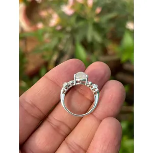 Natural Rainbow Moonstone Ring 925 Sterling Silver Handmade Gemstone Ring for Women Wholesale Jewelry Supplier - Product Image 4