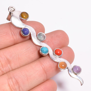 7 Chakra 925 Sterling Silver Classic Pendentif Pierres Précieuses Mixtes À La Mode En Acier Inoxydable Accessoire pour Cadeaux De Fête En Gros - Product Image 3