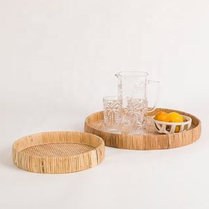 Plateau antique en rotin, plateau multifonction, plateau à fruits, plateau à noix, plateau rond en bois, grand plateau de service en rotin, fait à la main au Vietnam - Product Image 4