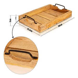 Bandeja para servir de madera de mango ecológica-Bandeja de cocina rectangular con asas de metal-Bandeja para servir grande única y elegante - Product Image 3