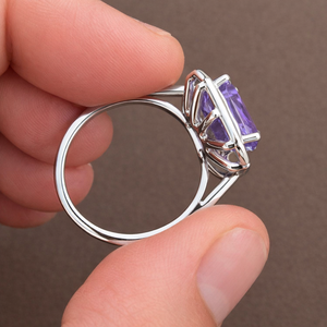 <b>Emerald</b> Cut Amethyst Cocktail <b>Ring</b> 925 Sterling <b>Silver</b> Rhodium Plated Pave Setting Women's Luxury Geometric Trendy Engagement - Product Image 3