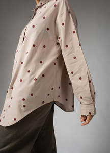 Chemise à boutons à pois pour femme, manches longues bouffantes, coupe ample, en popeline de coton, décontractée, pour tous les jours, haut long, design simple - Product Image 2