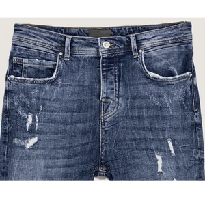 กางเกงยีนส์วินเทจผู้ชาย ระบายอากาศได้ดี ทรงดินสอ ซิปหน้า เอวกลาง สไตล์ลำลอง สตรีทแวร์ ฮายสตรีท ปักลายขีดข่วนเล็กน้อย - Product Image 2