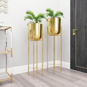 Jardinière de sol en forme de fleur avec finition dorée, aspect royal, finition dorée, décoration intérieure pour salon, fournisseur par l'Inde - Product Image 1
