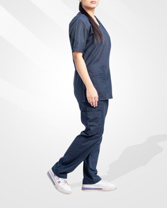 Uniforme Médico OEM Personalizado, Mono de Manga Corta Azul Unisex, Poliéster, Spandex, Denim, Uniforme de Hospital - Product Image 2
