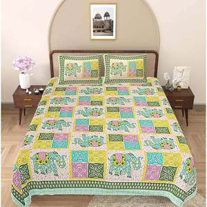Drap de lit King Size en coton 100% vert 240 TC avec 2 taies d'oreiller, motifs ethniques, ensemble 3 pièces (ADB1478) - Product Image 2