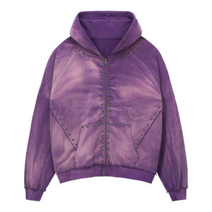 Sudadera con Capucha Personalizada para Hombre, Corte Cuadrado Regular, 100% Algodón Ecológico, Bordado Desgastado, Lavado Ácido, Cremallera, Remaches Vintage - Product Image 5