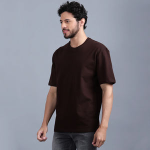 Camisa informal de gran tamaño para hombre de color marrón café, Camiseta de algodón de punto sólido al mejor precio - Product Image 2