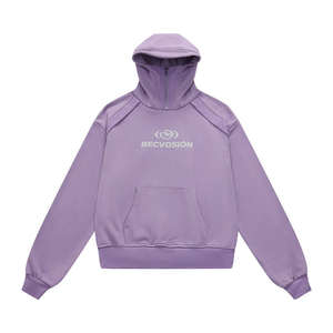 Sweat à capuche demi-zip col montant en molleton 100% coton, patchwork, personnalisé, de haute qualité, pour homme, avec logo imprimé et broderie, collection automne - Product Image 2