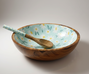 Handcrafted Wooden <b>Bowl</b> with Enamel Coating Inside | Enamel Lined Wood Salad & <b>Snack</b> <b>Bowl</b> | Custom Designs Available - Product Image 2