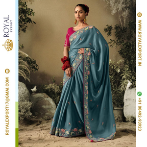 Nouveau tissu fantaisie Saree en soie pure douce et Dola avec bordure travaillée à la main avec chemisier travaillé à la broderie de créateur - Product Image 5