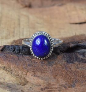 Handmade 925 Sterling Silver Fine <b>Ring</b> Unique Classic Design with Natural <b>Lapis</b> <b>Lazuli</b> Gemstone Customized Eternity Vermeil - Product Image 2