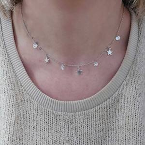 Tour de cou vintage en argent plaqué or avec étoiles chaîne à maillons bouddhistes religieux bijoux en perles romantiques pour femmes cadeau pour elle - Product Image 1