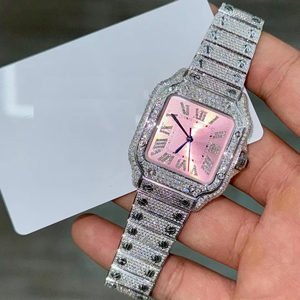 Montre-bracelet de luxe pour femme en moissanite et diamant, boîtier et bracelet en acier glacé, cadran analogique, style bijou, sport, hip-hop, verre - Product Image 6