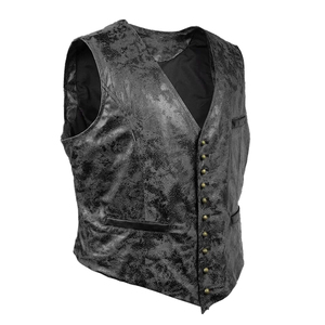 Chaleco de cuero con cuello en V para hombre Premium, cierre de botón gris desgastado con 3 bolsillos exteriores, diseño transpirable, verano Formal OEM - Product Image 2