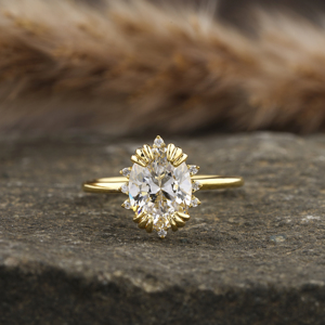 Anillo de compromiso de diamante de corte ovalado cultivado en laboratorio 950 platino IGI certificado lujoso anillo de regalo de racimo Vintage para mujer - Product Image 1