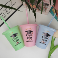 Gobelet en plastique de 16 oz avec couvercle et paille, réutilisable, sans BPA, pour café glacé, idéal pour les fêtes de remise de diplôme, vente en gros