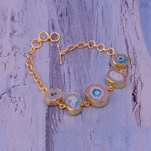 Conjunto de collar de piedras preciosas de cuarzo solar, pulsera ajustable, brazalete de Latón chapado en oro Unisex, pulsera de múltiples piedras preciosas de moda, joyería - Product Image 3