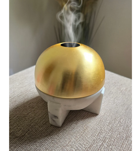Quemador Bakhoor moderno de lujo con esfera perforada de oro de latón y base de mármol gris para fragancia - Product Image 5