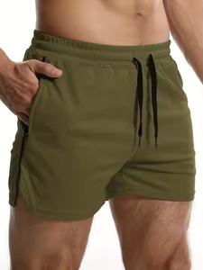 Pantalones cortos de ejercicio con cordón de lona transpirable para hombre, pantalones cortos de entrenamiento deportivo de poliéster suave y secado rápido para levantamiento de pesas - Product Image 3