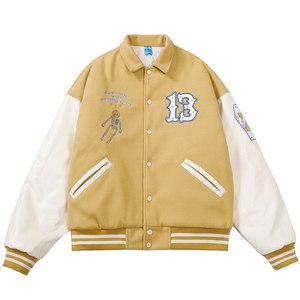 Chaqueta de béisbol bordada con Logo personalizado para hombre, chaqueta de béisbol con mangas de cuero, poliéster/carcasa de nailon para invierno - Product Image 4