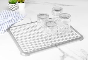 Bandeja de escurridor de vidrio con Base de plástico antideslizante para encimeras de cocina, alfombrilla de secado de platos con estante para drenar Vasos - Product Image 4