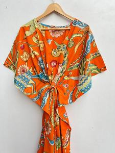 Kaftan en coton pur, imprimé oiseaux et fleurs, kaftan indien en coton, robe d'été respirante, tenue de plage bohème, robe de plage - Product Image 4