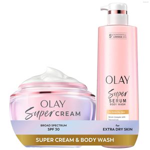 Crème Olay Super avec écran solaire SPF 30 (1,7 oz) + Gel douche pour peaux très sèches (18,5 oz) - Hydratation longue durée 24h - Vitamine - Product Image 1