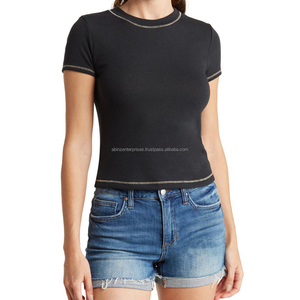 เสื้อยืดคอกลมผู้หญิงน้ำหนักเบา ทรงเข้ารูป ผ้าฝ้ายผสมสแปนเด็กซ์ สตรีทแวร์ ระบายอากาศ แห้งเร็ว สีพื้น พิมพ์ลายซิลค์สกรีน - Product Image 4