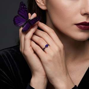 Engagement <b>Ring</b> Jeulia Gothic Twist Heart Cut Purple Stone <b>Black</b> <b>Ring</b> - Product Image 5