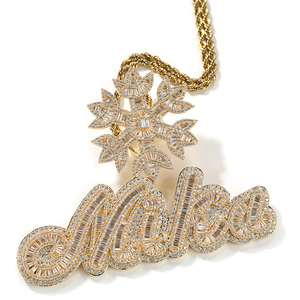 Baguette glacée personnalisée en plaqué or jaune 14 carats pendentif fin en moissanite VVS pour les fêtes de style hip-hop pour hommes - Product Image 4