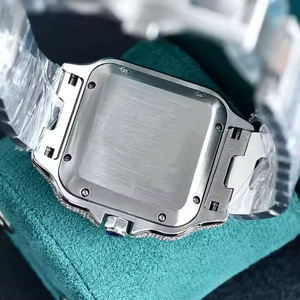 Montre moderne en acier inoxydable avec diamants en moissanite, quartz, verre, écologique, pierre scintillante, éclairage lisse - Product Image 6